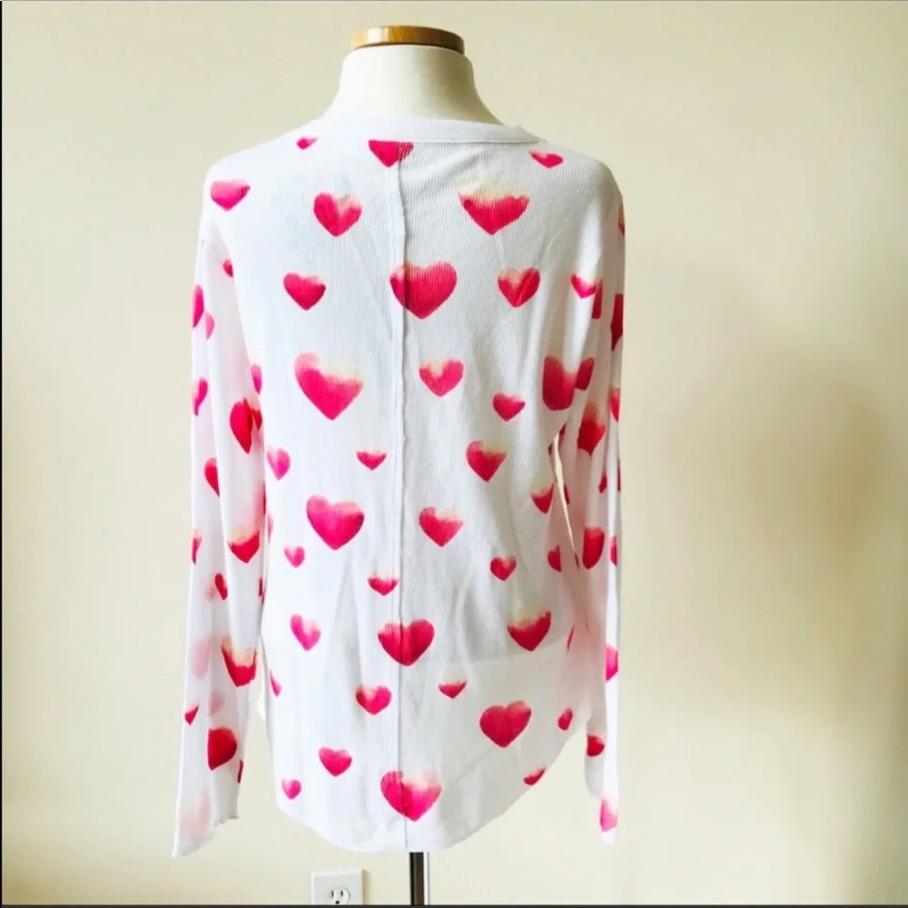 NWT Chaser White with Pink Ombré Hearts Thermal Knit Crew Neck Long Sleeve Shirt - Picture 4 of 15